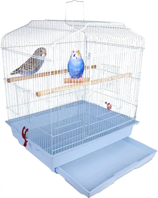 BAKAJI White Bird Cage with Slide Tray - Durable Metal Stacking Cage for Parrots, Parakeets