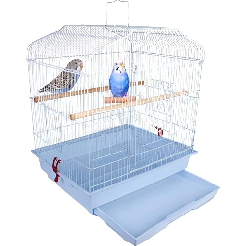 BAKAJI Jaula para pájaros con Bandeja Deslizante y Perchas de Madera, Jaula de Metal apilable