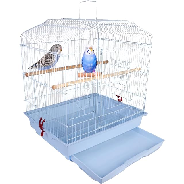 BAKAJI Jaula para pájaros con Bandeja Deslizante y Perchas de Madera, Jaula de Metal apilable