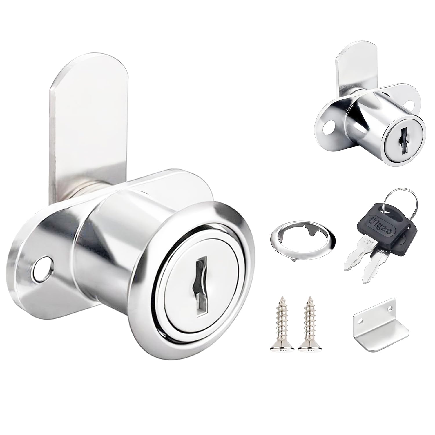 Qrity 1 Piece Cabinet Locks, Single Door Drawer Locks with Keys, for Filing Cabinets, Shoe Cupboards, Cylinder Diameter:19MM, Silver โ image 1
