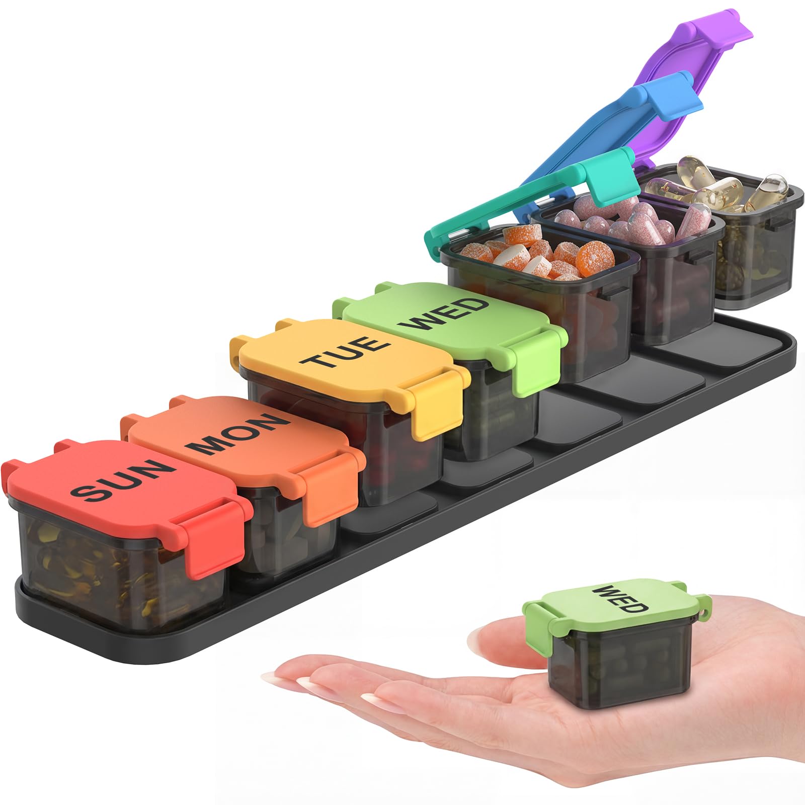 Extra Large Weekly Pill Organizer - Waterproof 7-Day Pill Box, Portable Vitamin & Supplement Case, Easy to Open Design, Ideal for Travel and Daily