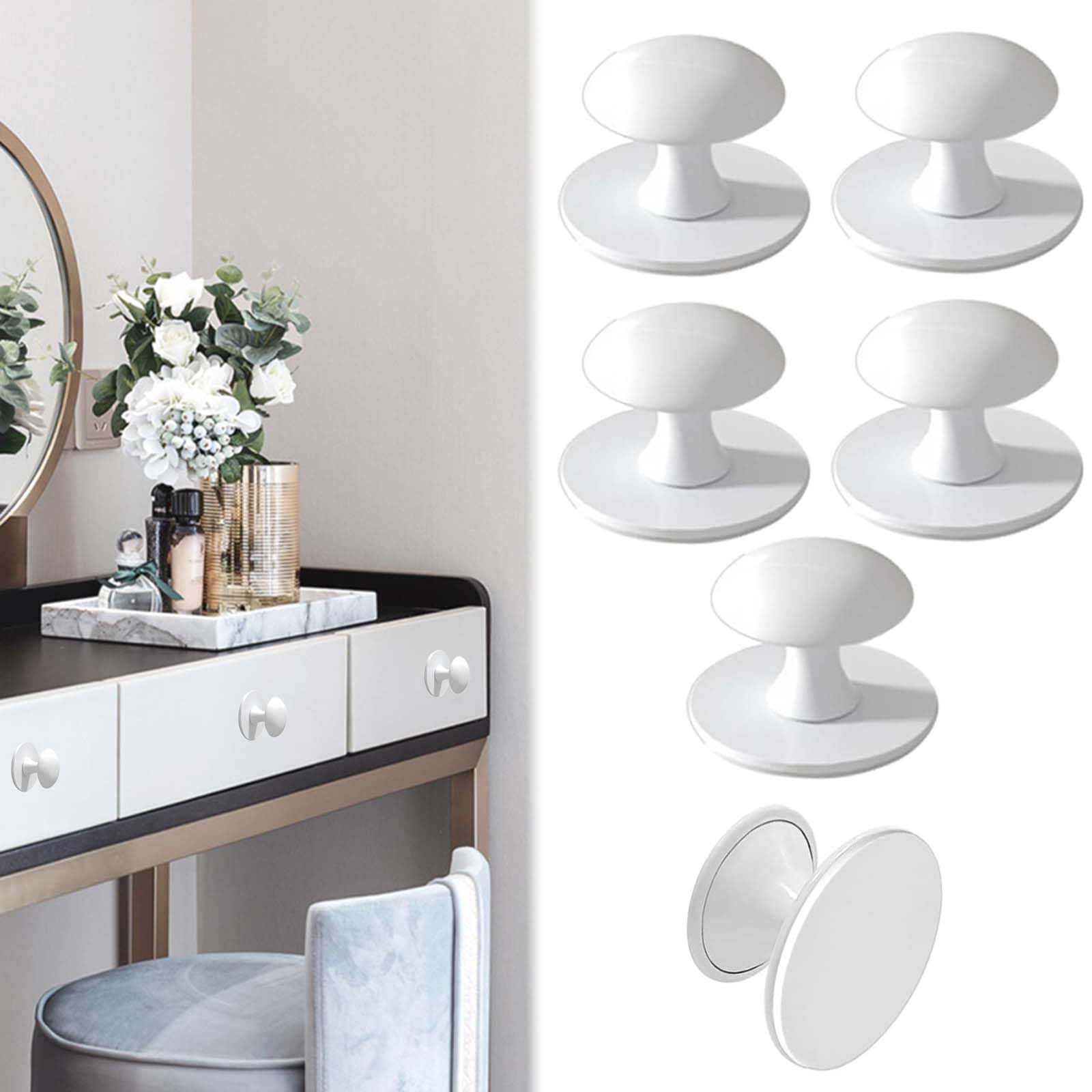 SVOCK 6PCS Wardrobe Door Knobs, White Kitchen Cupboard Handles, Self Adhesive Wardrobe Knobs, White Cupboard Handles, Pull Out Drawers for Kitchen Cabinets, Whites Drawer Handle