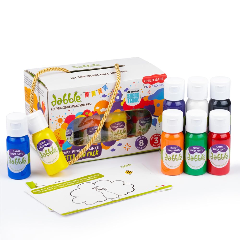 dabble Starter Painting Fun Pack | Non-Toxic Finger Paint for Kids | Safe & Natural Colours for 1.5 Years+ | Washable Finger Paints | Colour Learning & Sensory Play Gift | Multi-Sensory Paint Set