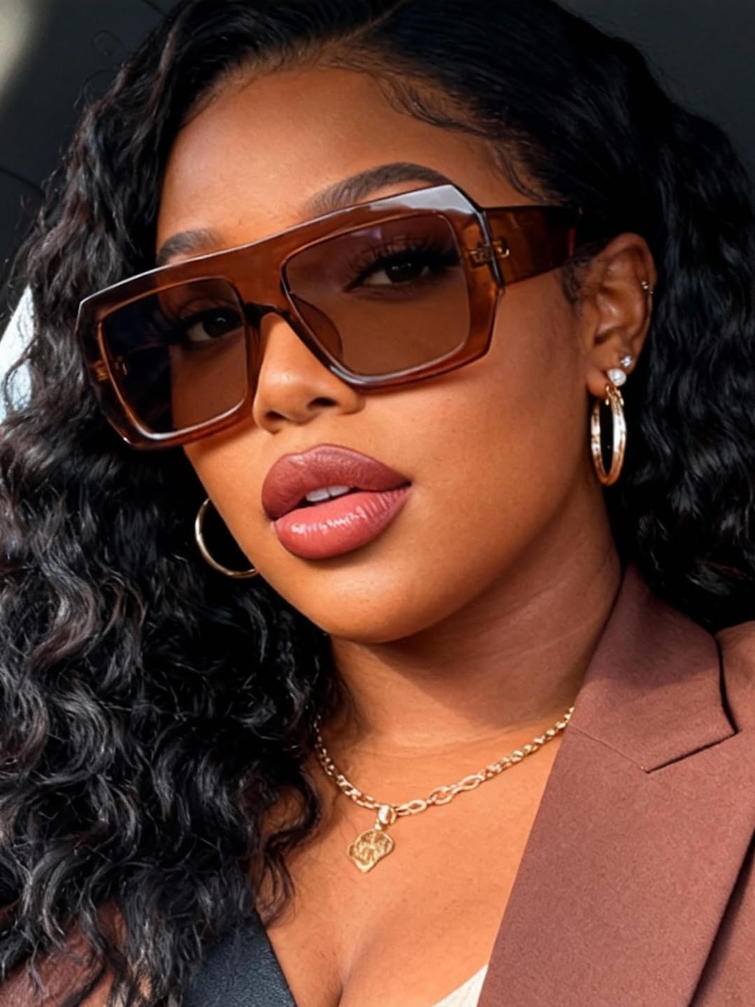 Trendy Rectangle Y2K Sunglasses for Women Men Retro Oversized Thick Frame Sun Glasses UV400 Protection - Image 3