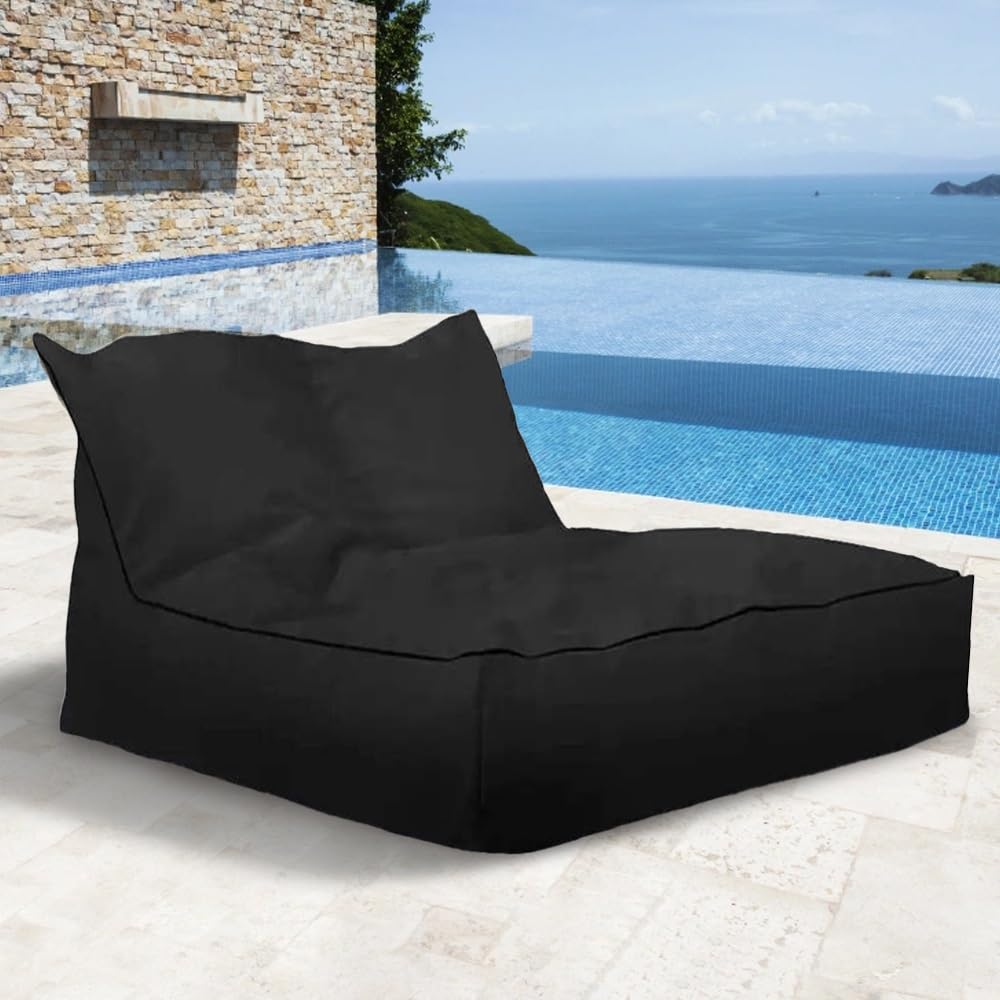 SXBCyan Fodera Poltrona a Sacco (Senza Imbottitura) Pouf da Esterno Giardino Impermeabile, in Oxford, Giardino, Spiaggia, Piscina, Galleggiante, Adulti(2 Seat-Black)
