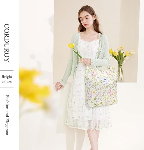 Vista 242 de Tote - Bolsa de hombro reutilizable de pana de gran capacidad con bolsillos interiores para mujeres y niñas Rayas