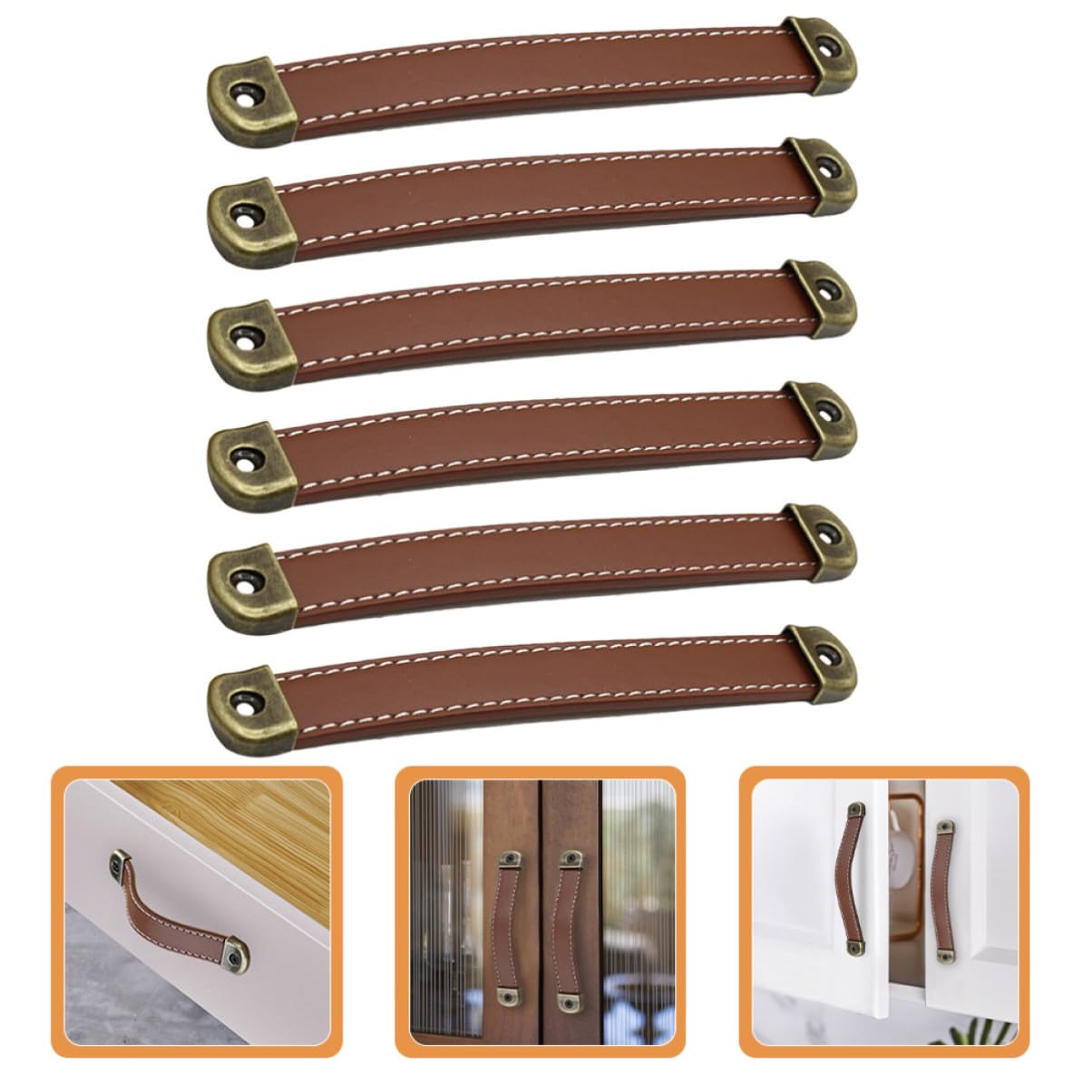Alipis Maniglie in Pelle per Mobili, 6 Pezzi, Interasse 160 Mm | Finitura Marrone, Lega di Zinco e Pelle Sintetica, per Armadio e Cassettiera, Stile Moderno Semplice