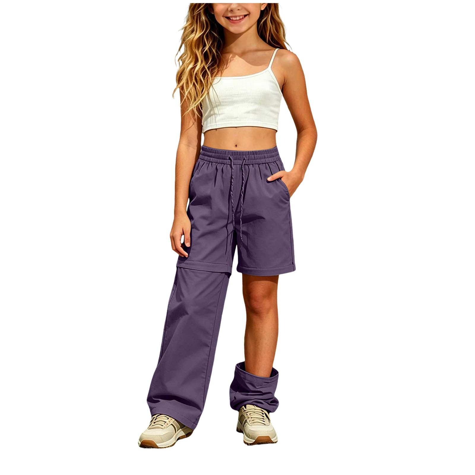 Genérico Pantalones Cortos De Senderismo para NiñA Impermeables Transpirables Deportivos con Cremallera Y Bolsillos Ligeros Y Holgados Holgados Pantalones Cargo con Pantalone para Uso Diario Al Libre