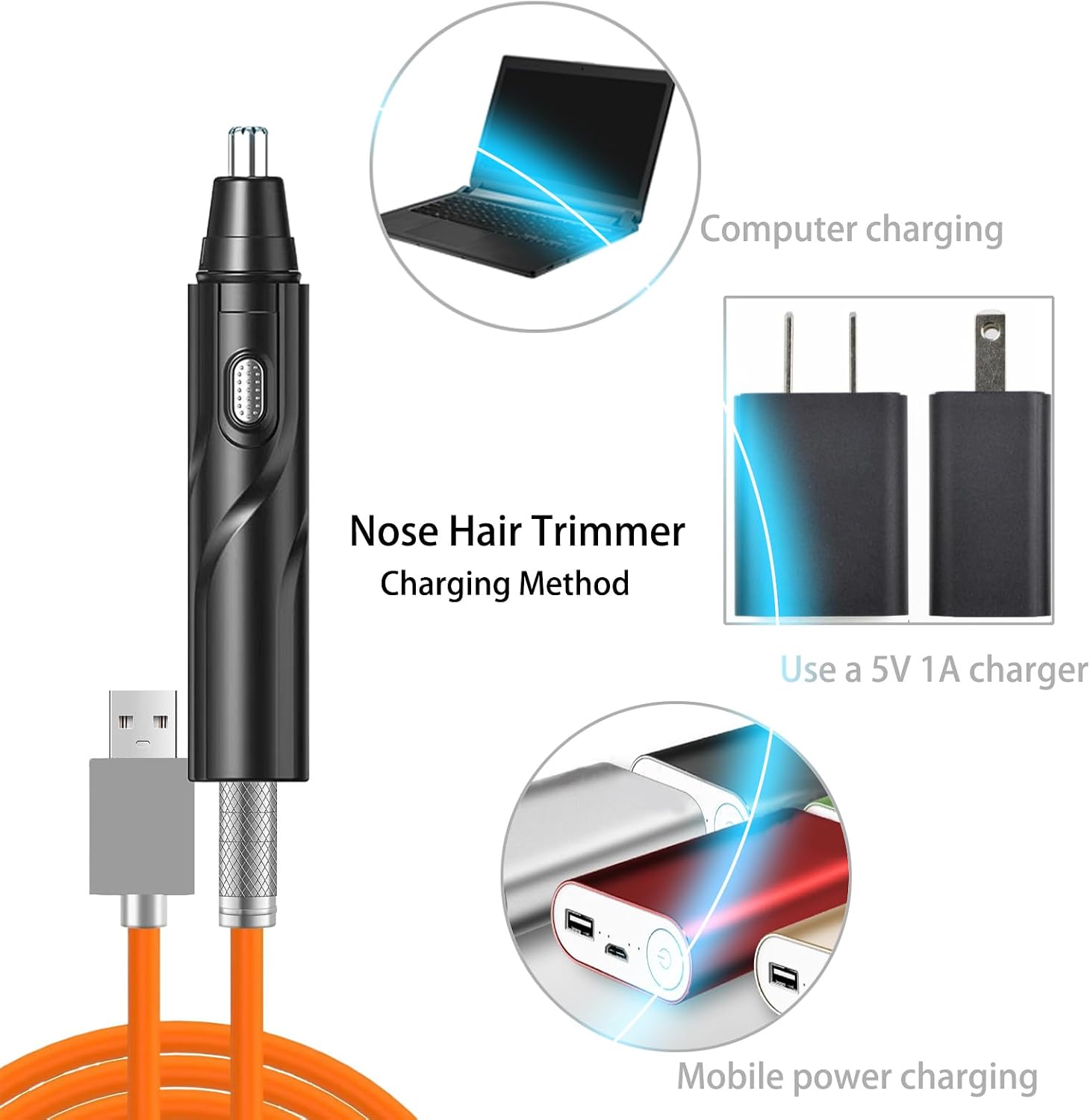Ear and Nose Hair Trimmer Clipper, Electric Nose Ear Hair Trimmer Rechargeable with 6 Pieces Earpick Trimming Nose Hair Painless Removal Nose Hair Speed Rotation Motor Nose Hair Clipper (Black)