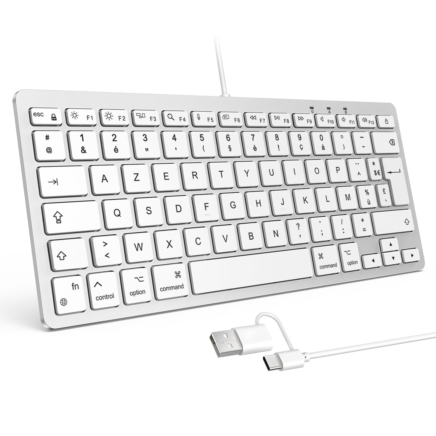 OMOTON Tastiera con cavo per Mac, tastiera con connessione doppia (Type C/USB), tasti silenziosi e connessione stabile, compatibile con Mac, iMac, Mac Mini (AZERTY)