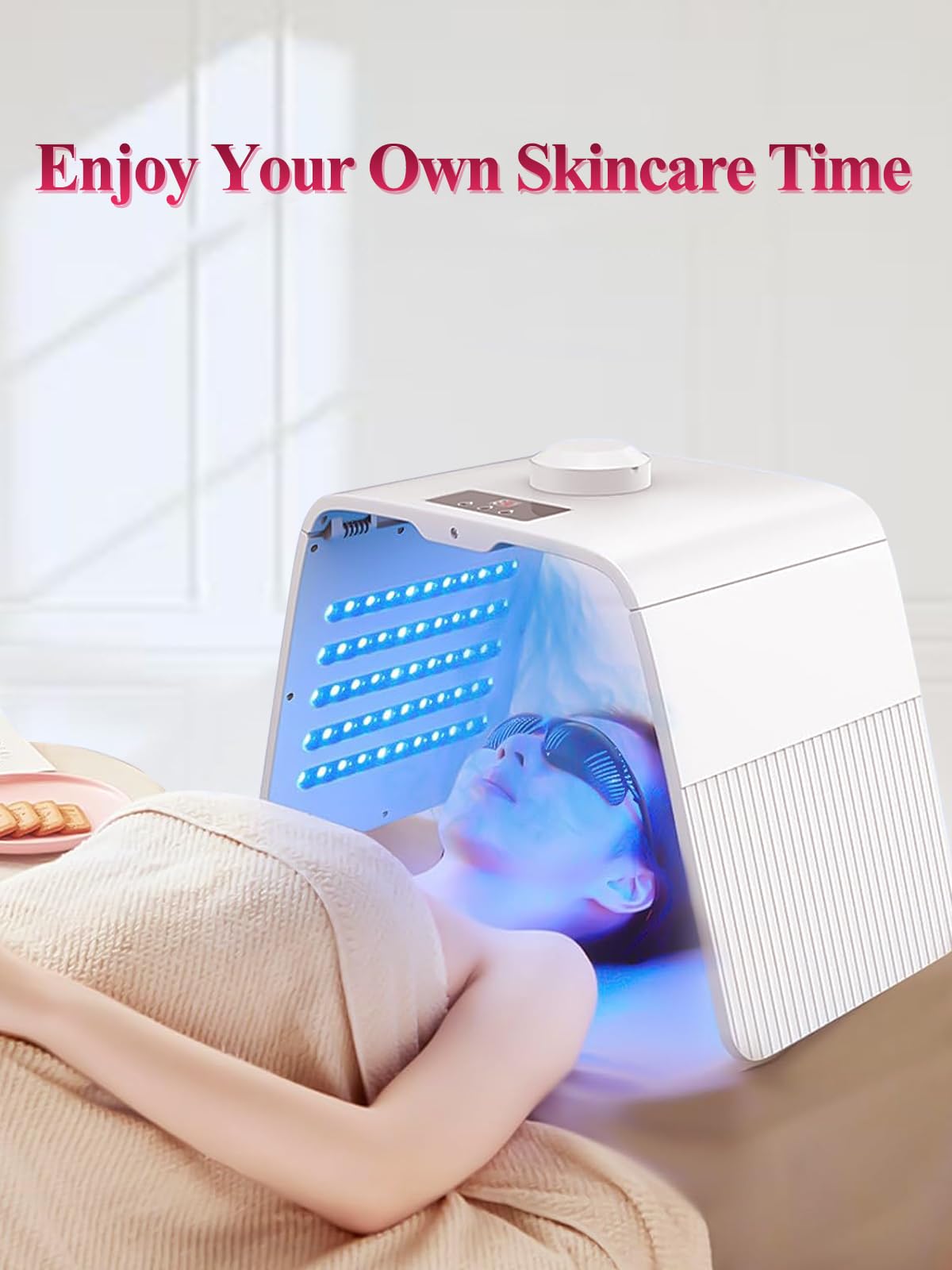LED Face Light Therapy Mask: Spray Deep Hydration - 7 Colors LED Face Mask - Foldable Lightweight L ED Light Therapy Mask for Skincare