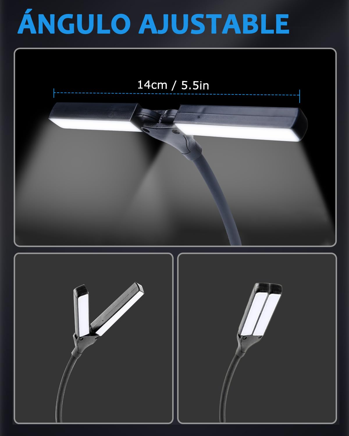 Lampara Atril Musica de Pinza con 3 Color 8 Brillo, 14 LEDs Luz para Atril de Partituras, USB-C Recargable Lampara Lectura Libro para el Piano, Guitarra, Partituras, Luz Libro Lectura