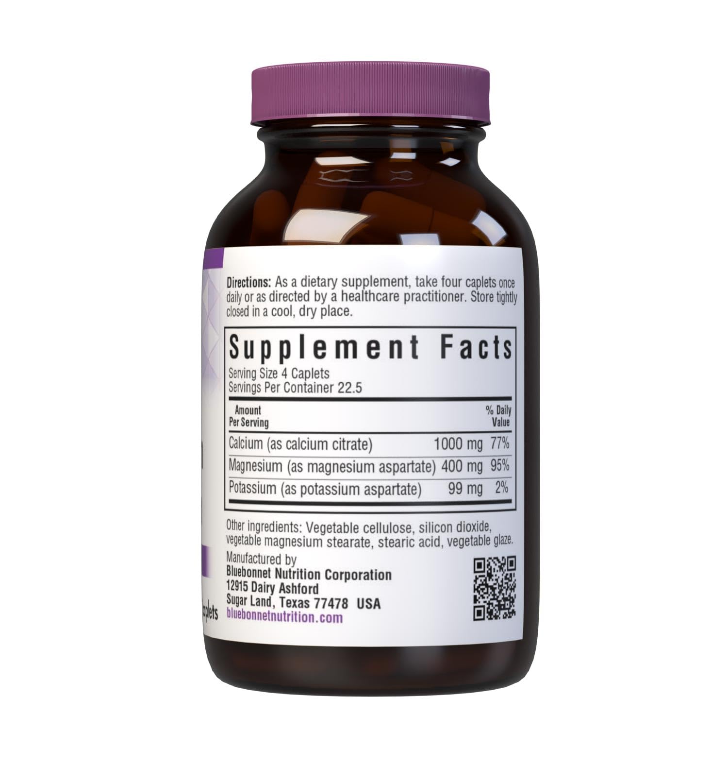 Bluebonnet Calcium Magnesium Potassium Supplement for Women & Men - Supports Healthy Bones - Calcium 1000mg Mineral Supplement Chelate Form - Non-GMO, Vegan, Gluten-Free – 90 Caplets