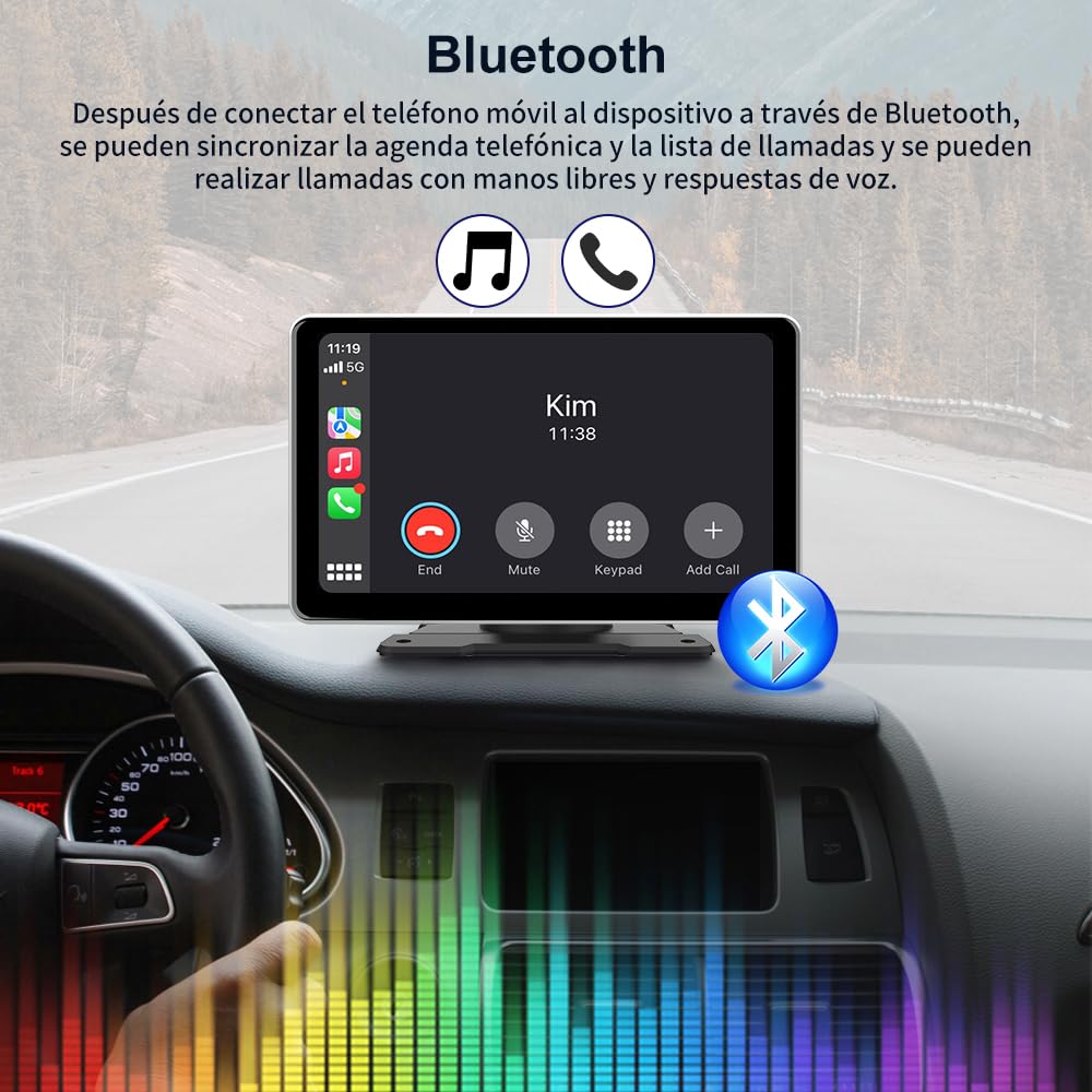 AWESAFE Pantalla 9” de CarPlay/Android Auto/Mirror Link Inalámbrico, Radio Portátil para Coche, Admite Bluetooth/Siri/USB/TF/AUX