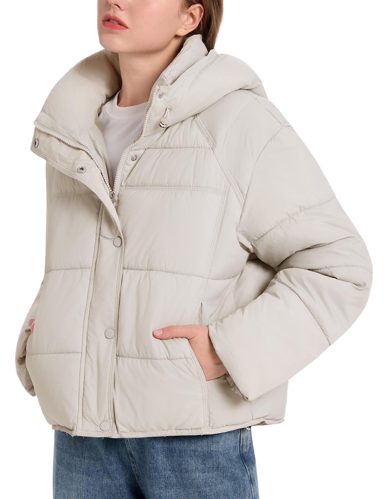 Womens Quilted Puffer Jacket Hooded Winter Long Sleeve Bubble Coat