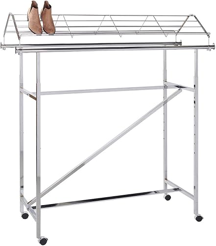 SSWBasics Cubierta de zapatos cromada para estante de ropa de doble riel - 57 2/5 pulgadas de ancho x 21 pulgadas de profundidad x 11 ½ pulgadas de