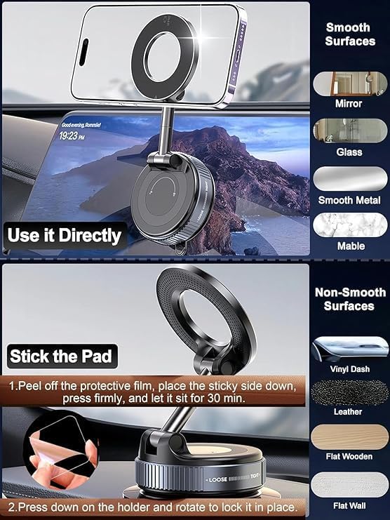 Image of Perptual Closet Magnetic Car Phone Holder Mount - 360 Adjustable Dashboard & Windshield Suction Cup Stand, Strong Magnet Secure Grip for iPhone, Android, SUV, Car Accessories