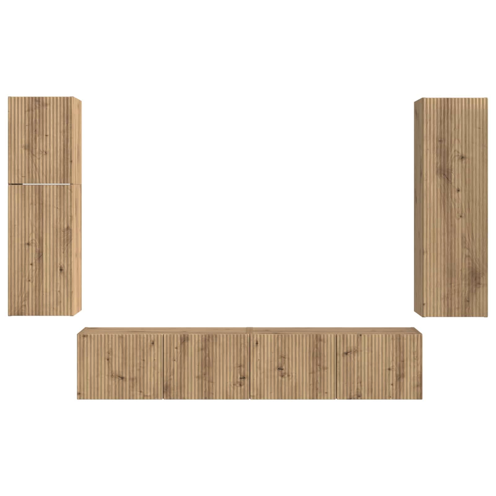 Set di 4 mobili per TV da parete, in rovere Artisan, dimensioni su misura: 30-78,5 cm, ideali per conservare i media organizzati