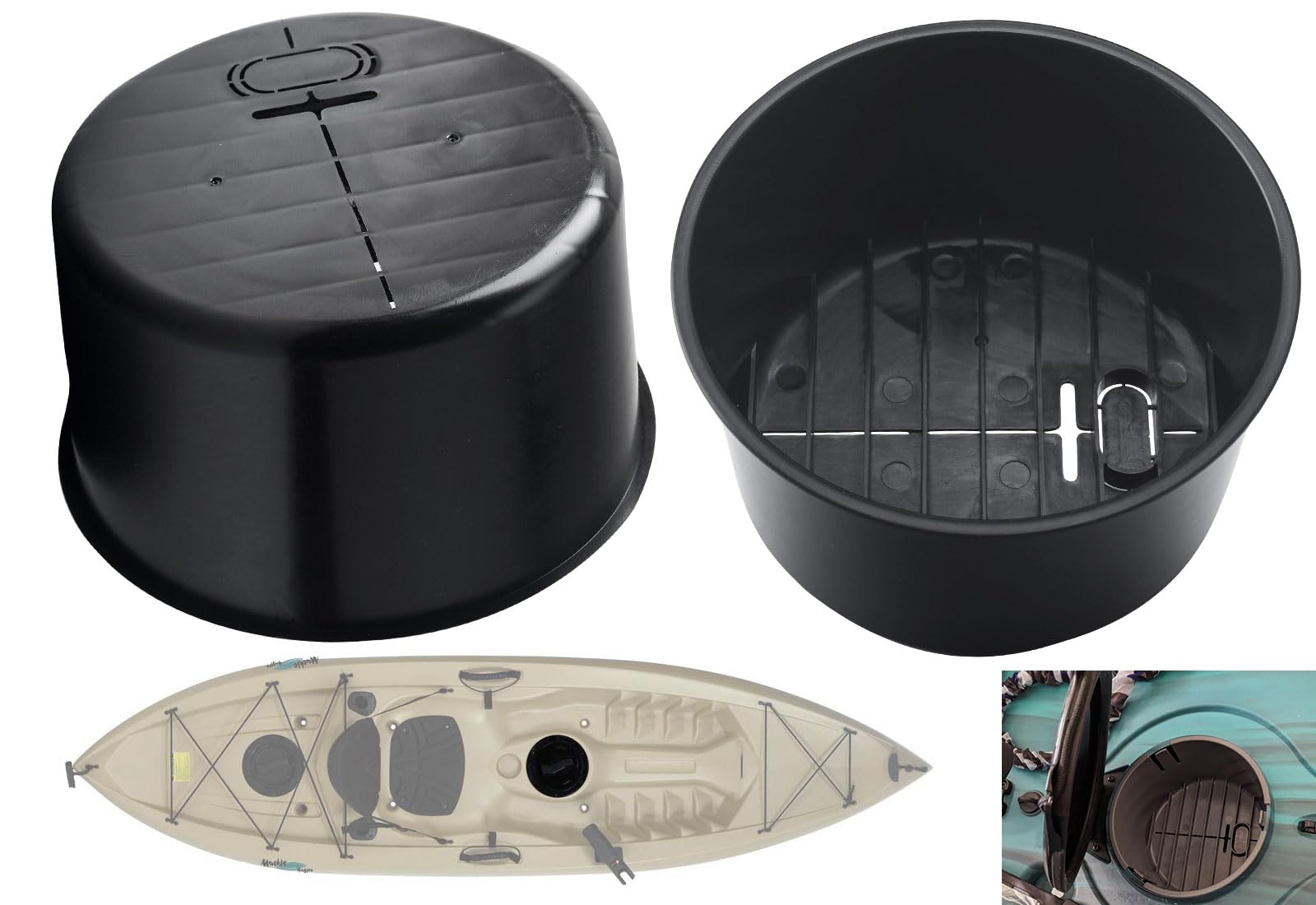 2 Pack Hatch Bucket Container Compatible with Lifetime Pro 103, Kokanee 106, Tamarack Angler 100, Tioga 100 kayaks, Weber Angler 110, Temptation 110, Spitfire 950T