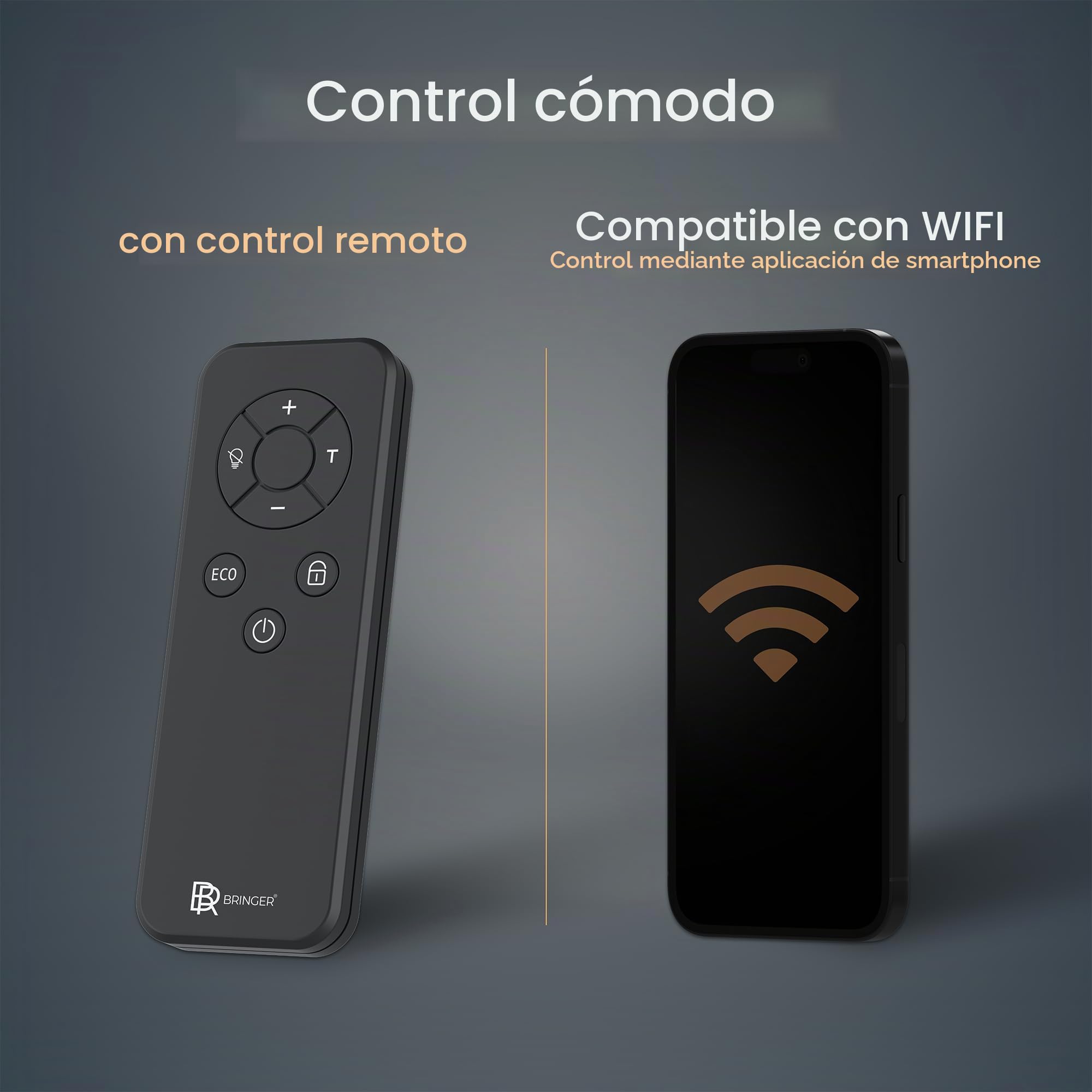 BR Bringer calefactor eléctrico por infrarrojos 450 vatios con termostato inteligente y mando a distancia, WIFI y app - para montaje en pared o uso móvil, ahorro de energía (negro)