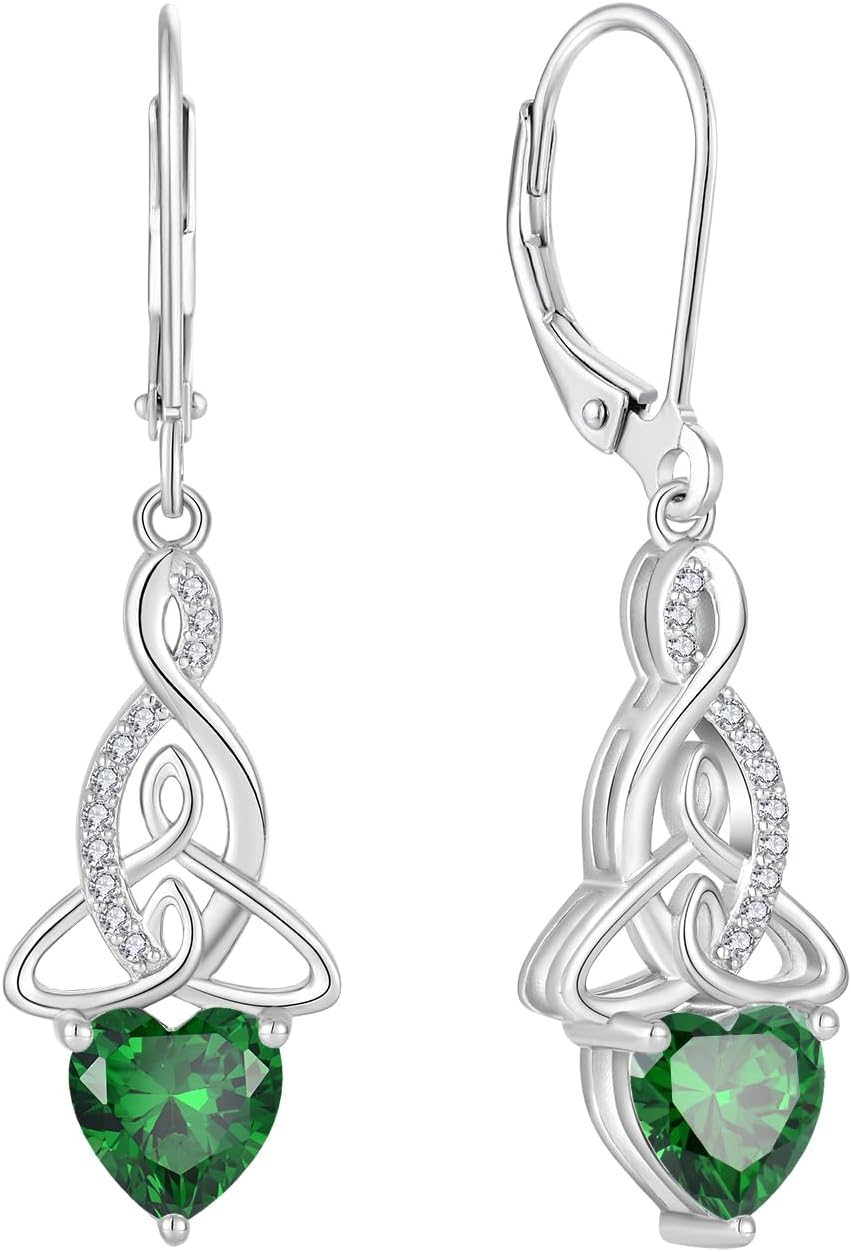 Infinity Celtic Knot Earrings 925 Sterling Silver Dangle Drop Leverback Earrings Birthstone Jewelry Gifts for Women