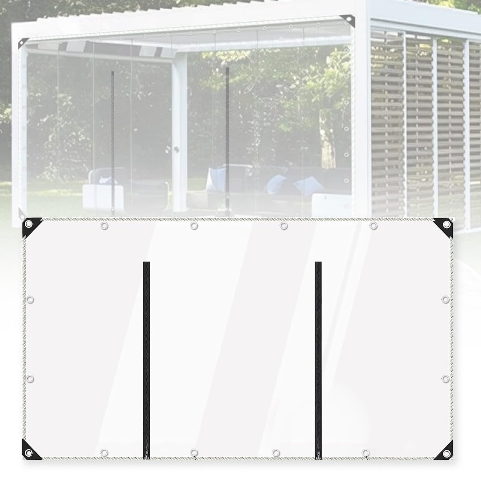 Cubierta transparente impermeable para patio con ojales y puerta con cremallera