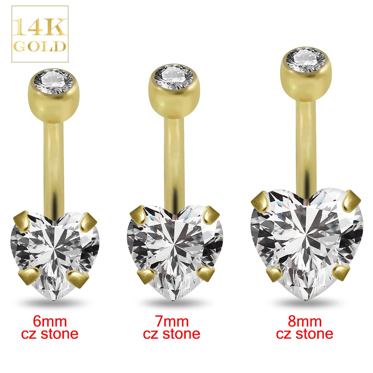 Piercing para ombligo de oro amarillo macizo de 14 quilates con circonita cúbica de calibre 14 con rosca interna, para ombligo, joyería para el ombligo, joyería para el ombligo, joyería
