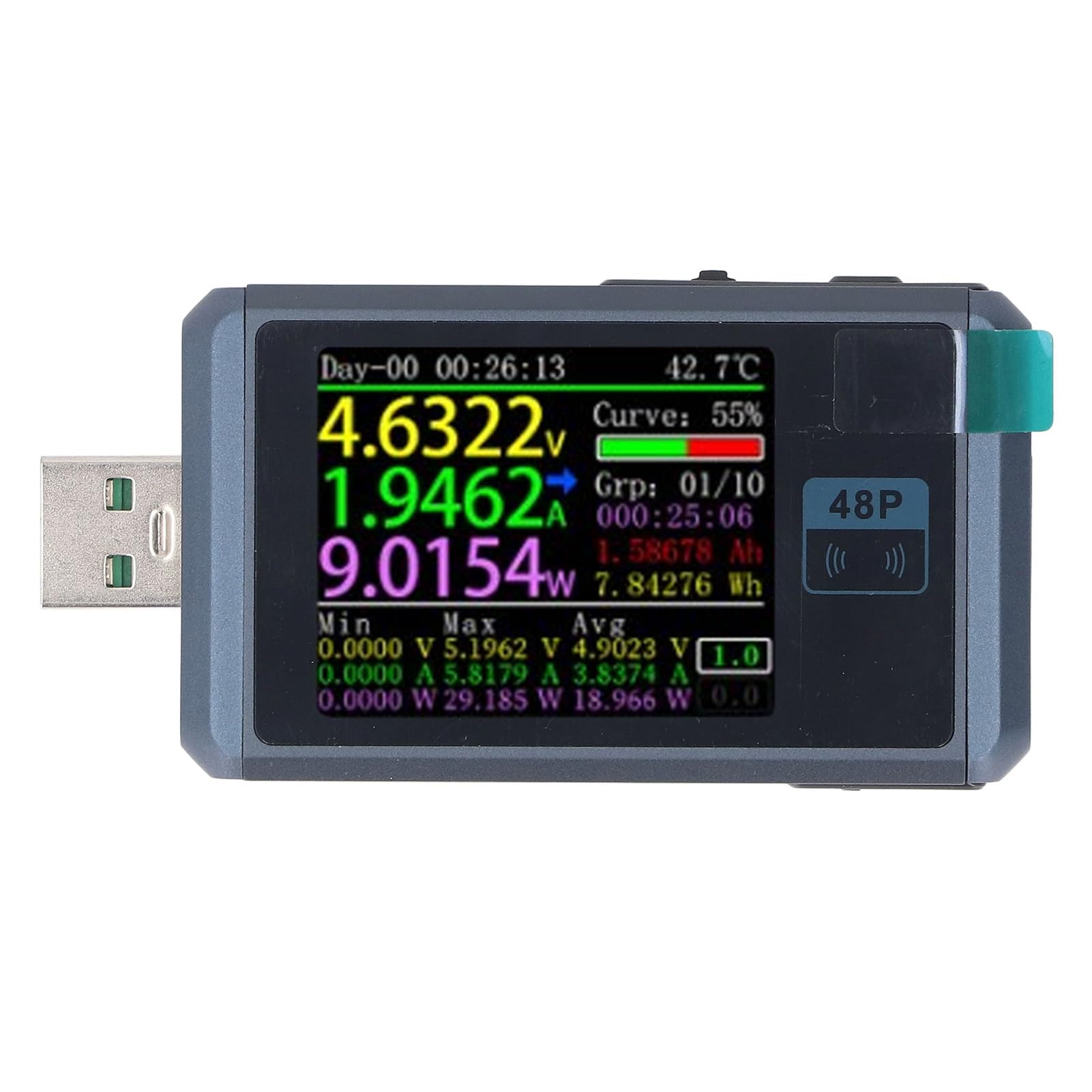 Generic Tester USB z Kolorowym Wyświetlaczem, Wielofunkcyjny Multimetr Napięcia i Prądu do ładowania urządzeń, 3 Porty, Metal, 1 X Tester