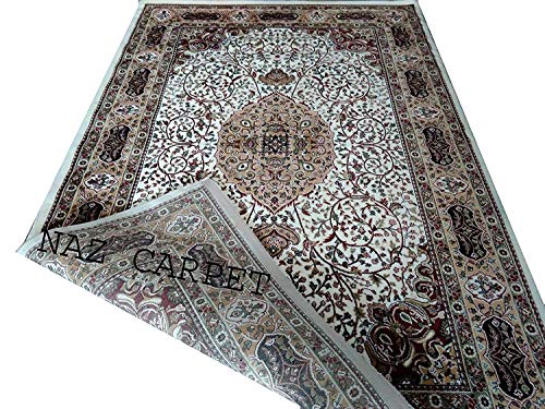 Image of Kashmiri Traditional Woollen Carpet with Advanced 1 Inch Thickness & Classical Look 60x180cm (2x6 Feet) Color White
