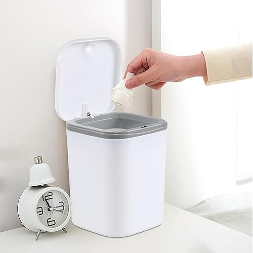 Miniatura 5 de Morcte Paquete de 1 bote de basura pequeño de 0.5 galones, mini bote de basura de escritorio con tapa de botón, color blanco