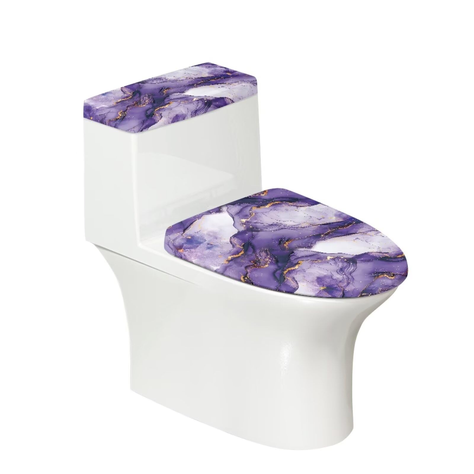 Kathyboom Puprle White Marble Toilet Lid Cover Splash Resistant Toilet Seat Covers with Elastic Edge Soft Covers for Bathroom Toilet Fit Most Round and Elongated Oval Toilet Home Decor