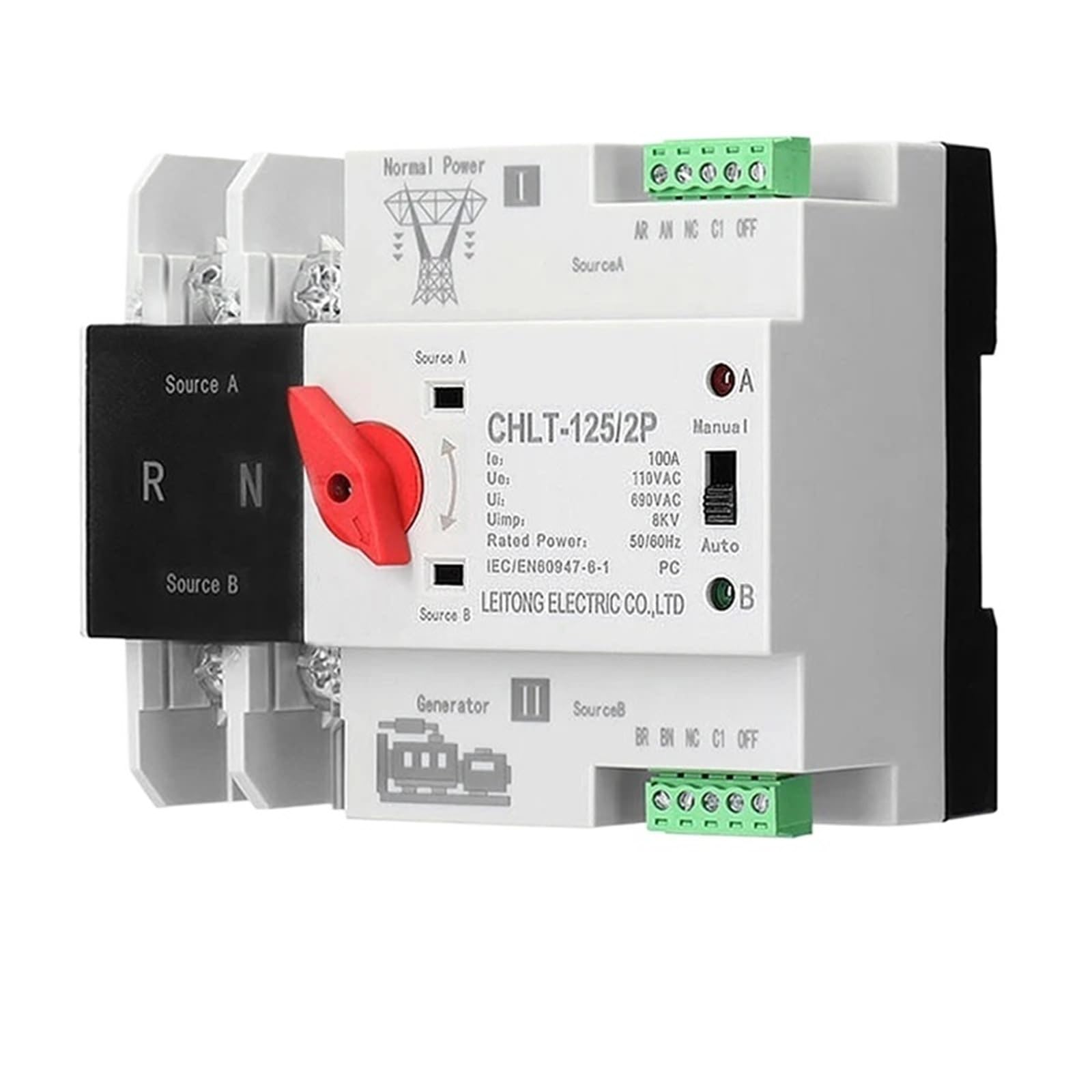 Interruttore di trasferimento di potenza doppio ATS 2P 63A-125A | Selettore automatico alimentazione 110V/220V for commutazione l'alimentazione principale quella backup(220V,100A)
