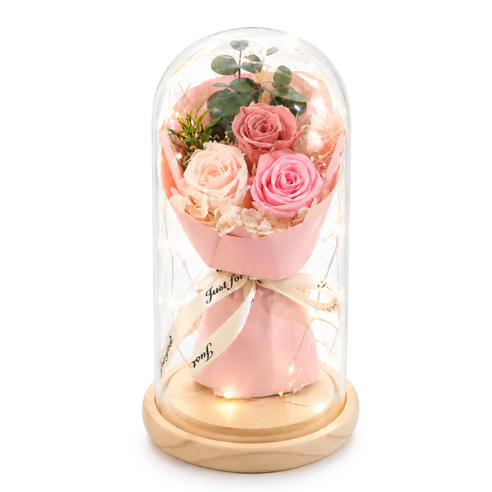 Fleurs préservées en dôme Lian avec LED pour maman et décoration salon