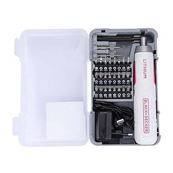 beyond by Black+Decker BD40K27P 4V 6.35mm Li-ion Cordless Screwdriver with E-Clutch and Intelligent Torque System with 2 LED Worklights & 27-Piece Accessories, 1 Year Warranty, Pink & Black