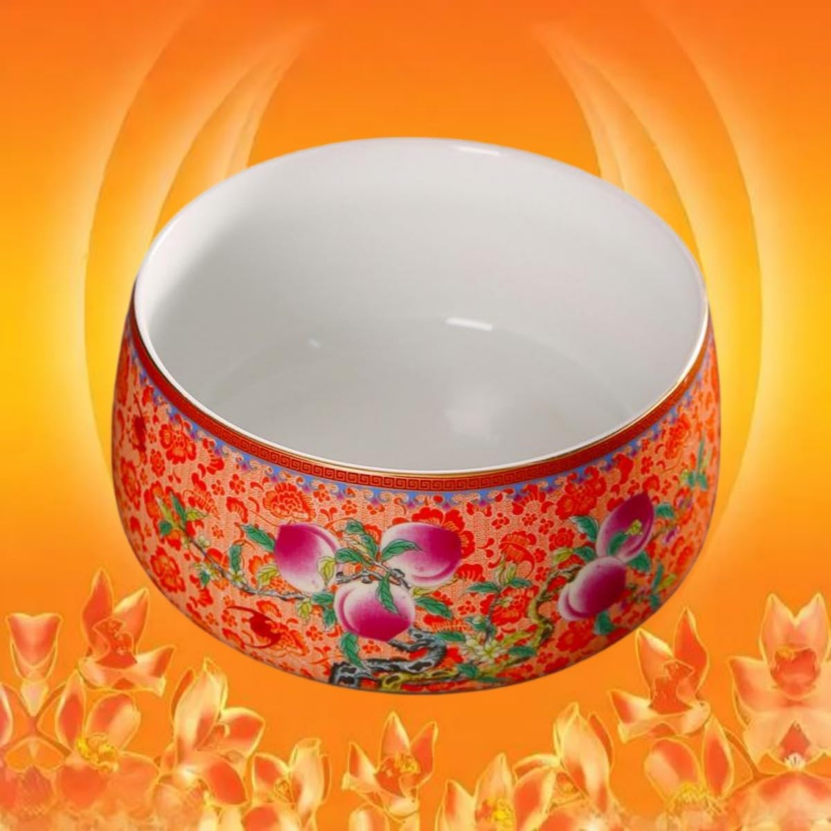 CJ-福寿安康茶洗-橙 Glass Tea Cup,Ceramic cup Set,Zi Sha Tea Cup,Ceramic Teapot,Purple Clay Tea 轻奢珐琅彩茶洗缸家用水 Ceramic Coffee Mugs Set,Microwave & Dishwasher Safe,Gift for Man and Women