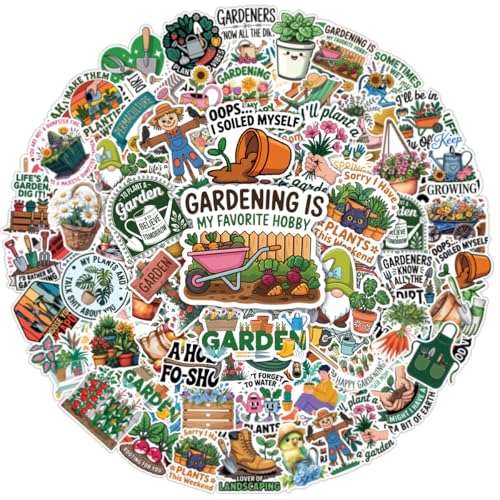 64PCS Gardening Stickers Cute Funny Garden Theme Waterproof Vinyl Decals for Plant Lovers Gardeners Laptops Journals Water Bottles Toolboxes