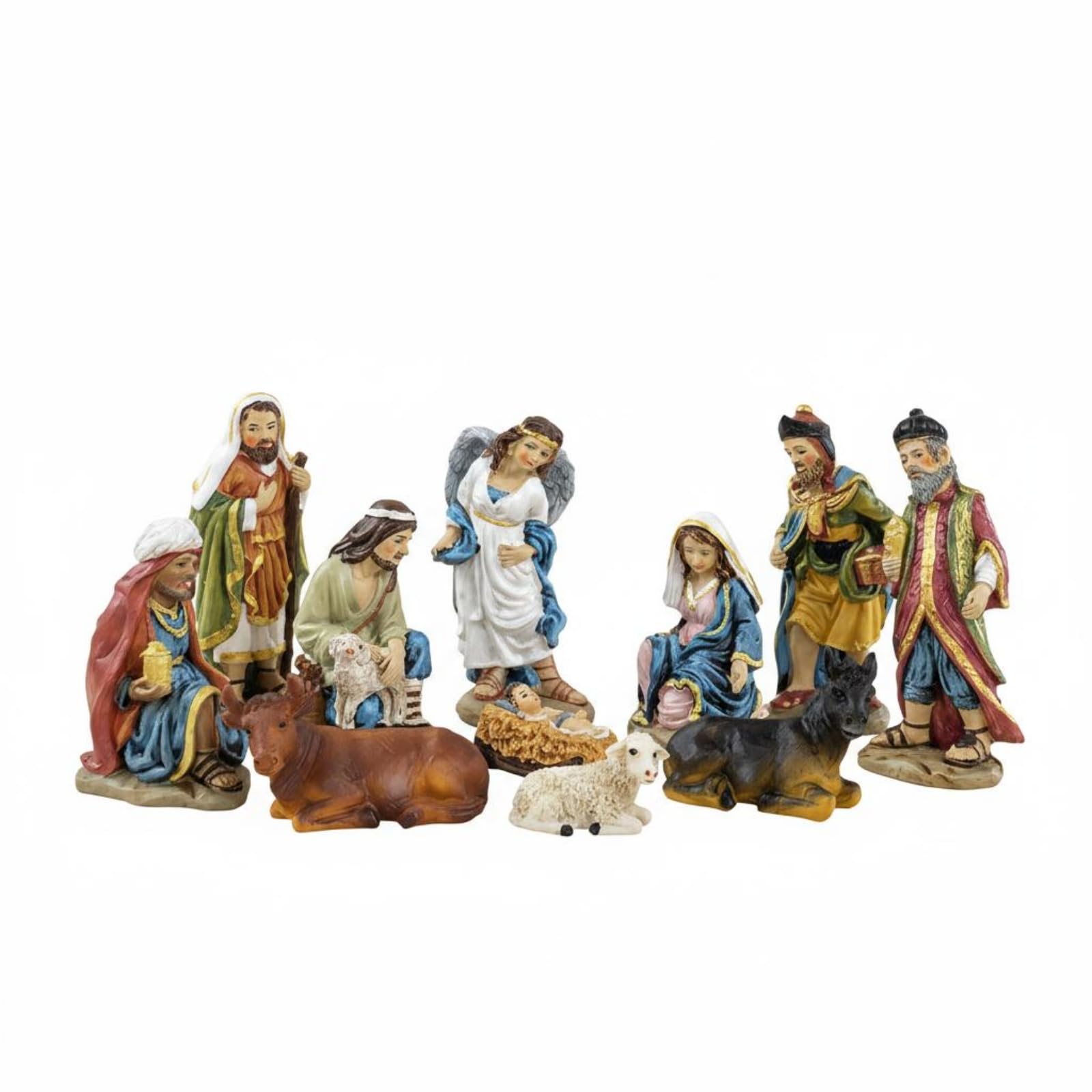 11 Pièces Mini Figurines de Crèche Miniature Figurine en Résine Compact Décoration Festive pour Enfants, Noël, Maison, Multicolore