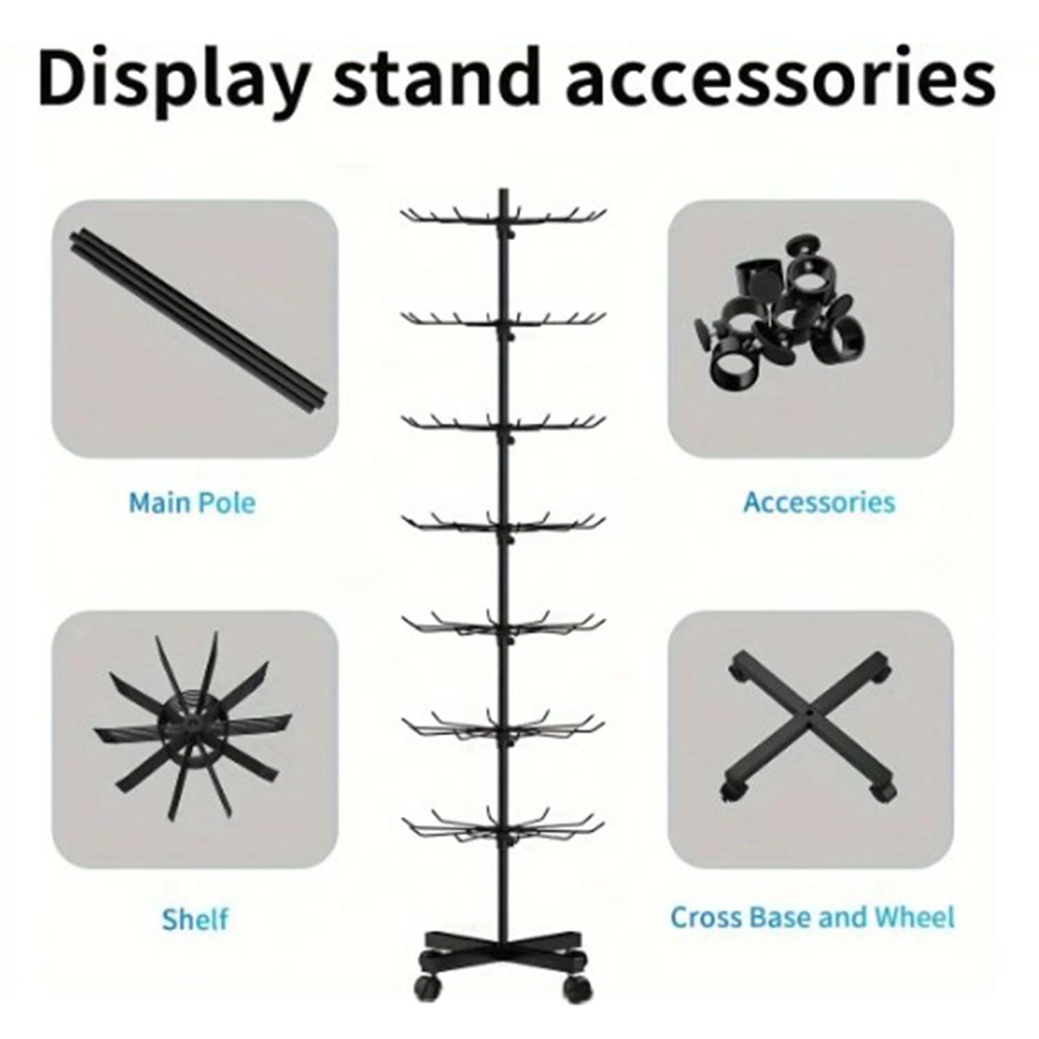 Présentoir Rotatif à 7 Niveaux,Etagère En Métal,Pour Porte-Clés,Bijoux,Événements Et Magasins,Mobile Et Réglable,Étagères Verticales Pour Les Magasins De Détail Et Les Supermarchés,Noir