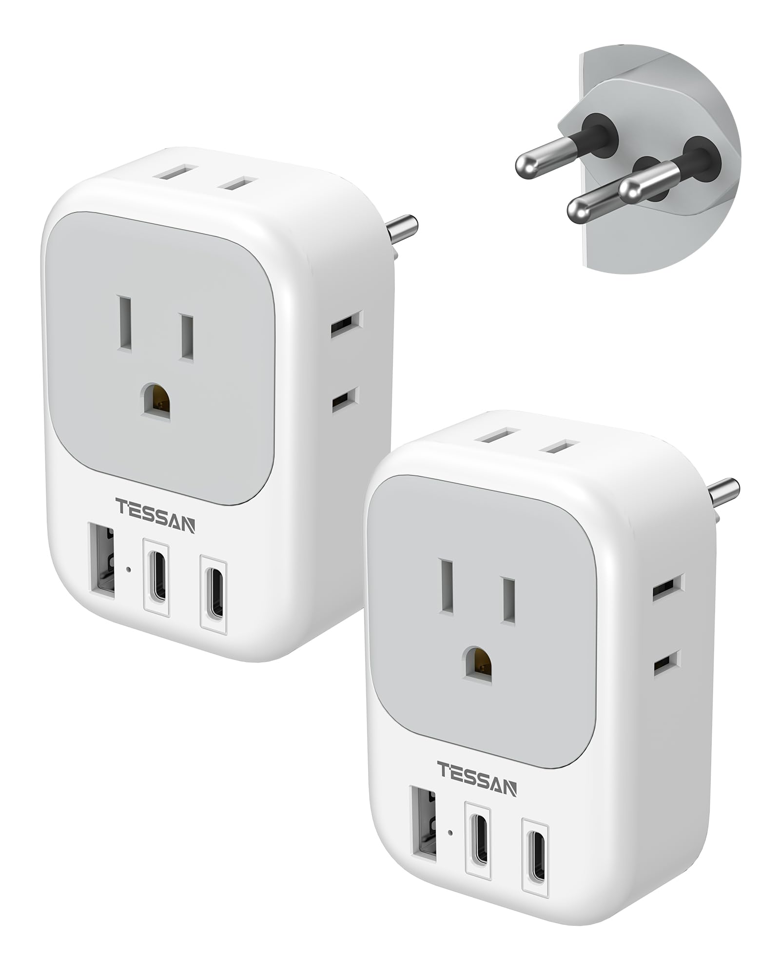 Switzerland Travel Plug Adapter 2 Pack, TESSAN Type J Switzerland Power Adapter with 4 Outlets 3 USB (2 USB-C), Swiss Plug for US to Rwanda Jordan Liechtenstein Madagascar, Travel Essentials
