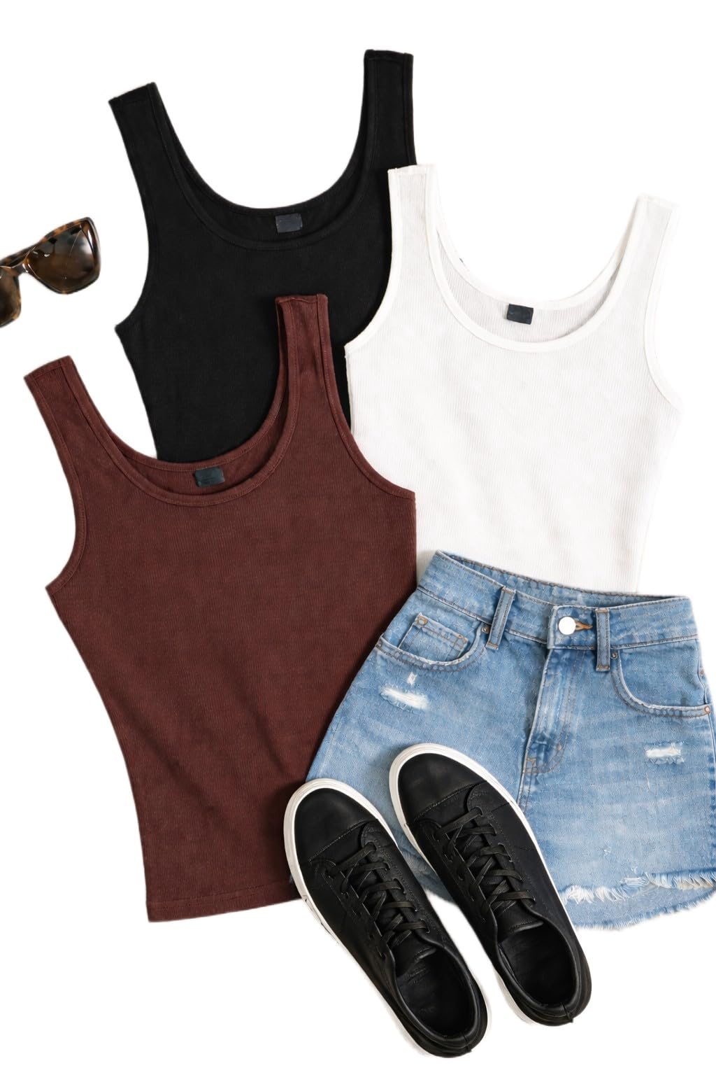 ddaspration Women's 1x1 Rib Cotton Stretch Tank Top Sleeveless Basic Vest Pack of 3-picture-15