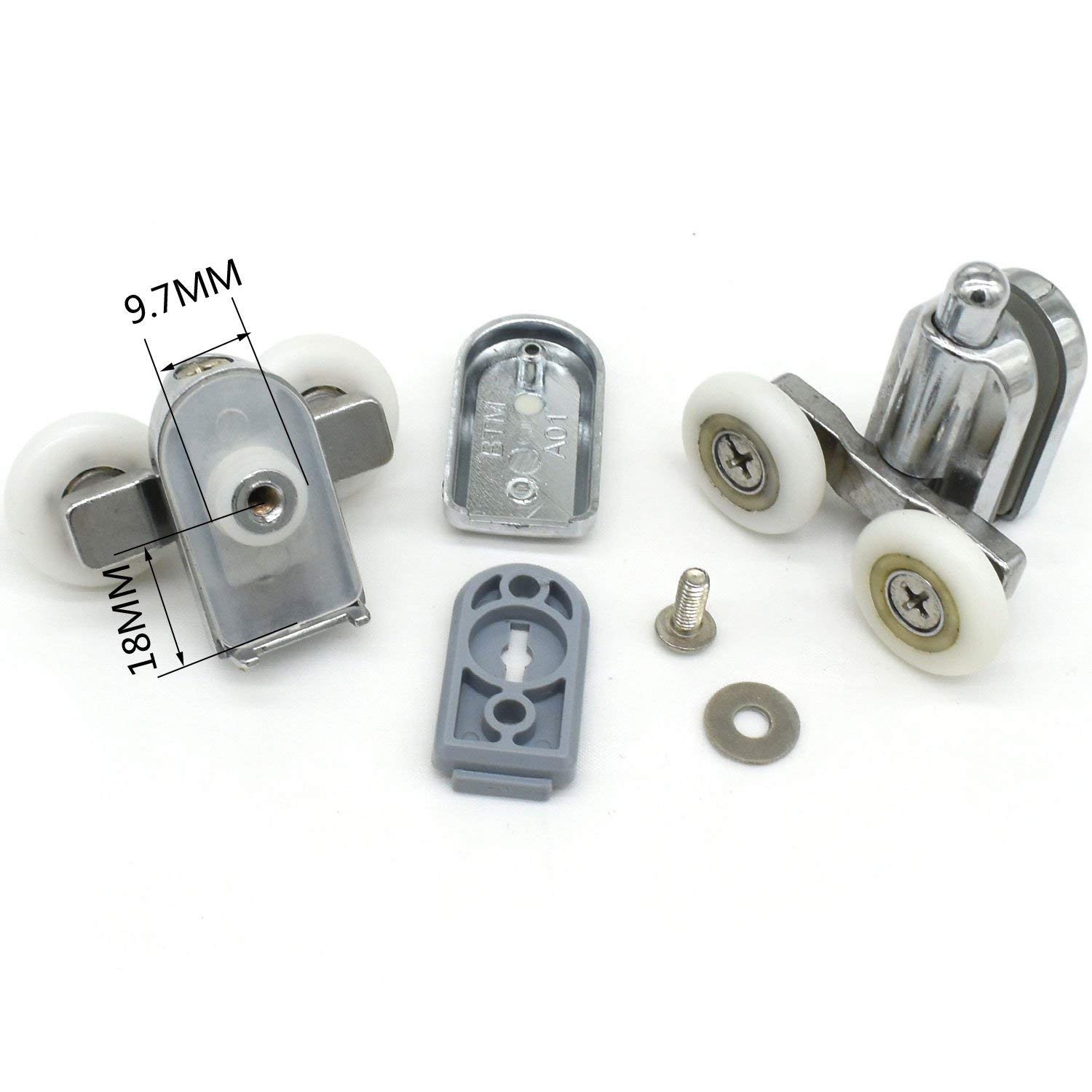 Shower Door Fixing Pulleys in Chrome - Bottom - Fits Glass 4-6mm (23mm 2 Lower Wheel), 23mm 1Upper Wheel +1Lower Wheel, 23 millimeters - Image 3