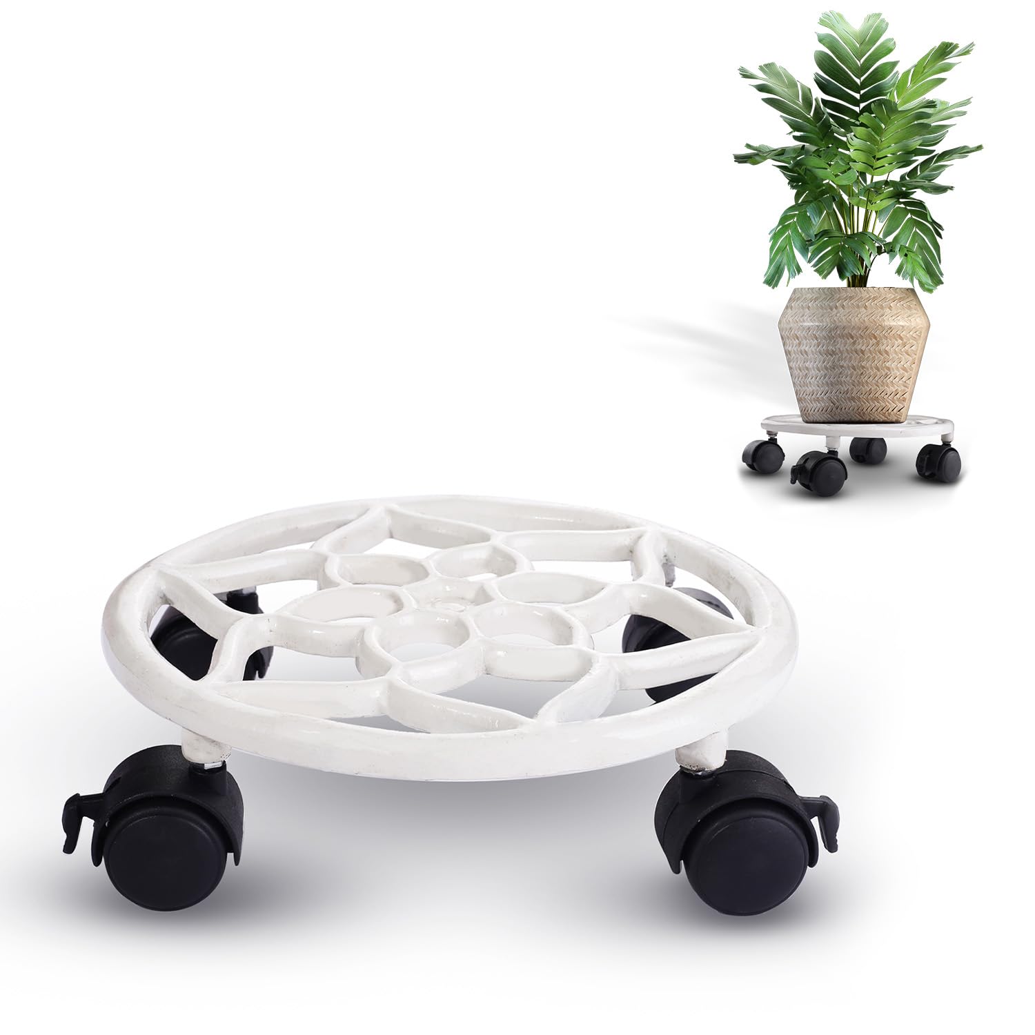 Sharpex Pack of 1 Metal Caddy Iron Dolly on Round Rack Rustproof Sturdy Potted Indoor Outdoor Plant Stand/Trolley With Locking Wheels for Balcony, Living Room, Home and Garden (White) (B08BRXZ86H) Amazon Price History, Amazon Price Tracker