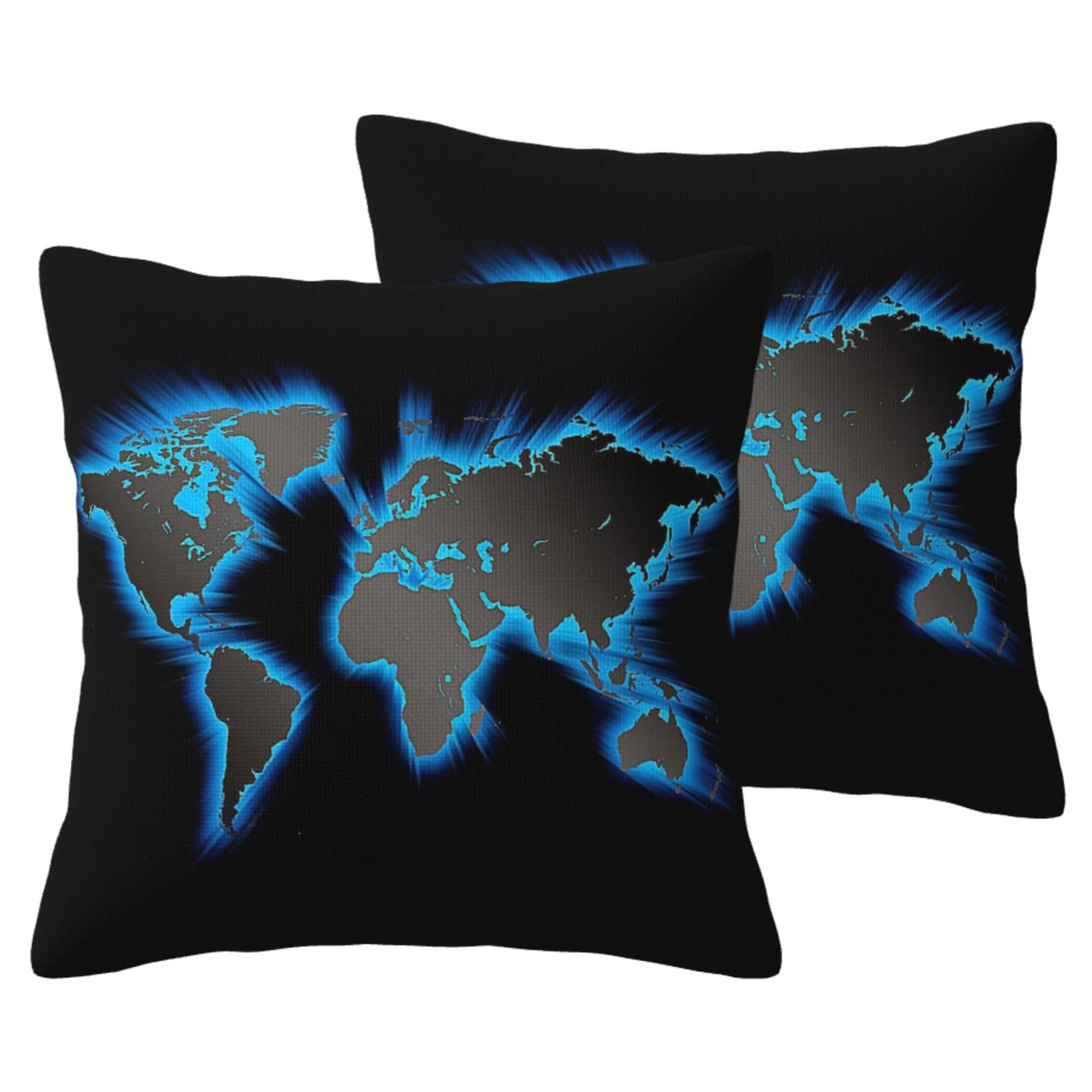 Housse de coussin imitation lin carte du monde - Lot de 2 taies décoratives pour salon