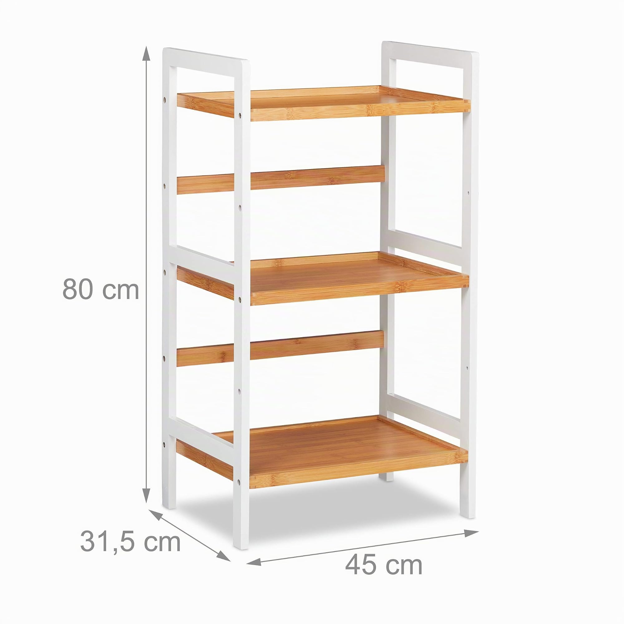 Relaxdays Scaffale da Bagno, Mobiletto per Cosmetici, Asciugamani, Accessori, in Bambù, 80x45x31,5 cm, Bianco Naturale