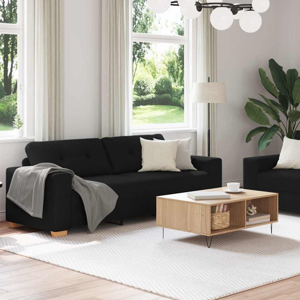 Juego de sofá de 2 + 3 plazas, color negro, estructura de metal de madera, diseño moderno con poliéster suave, resistente y cómodo para salón, oficina, habitación de invitados