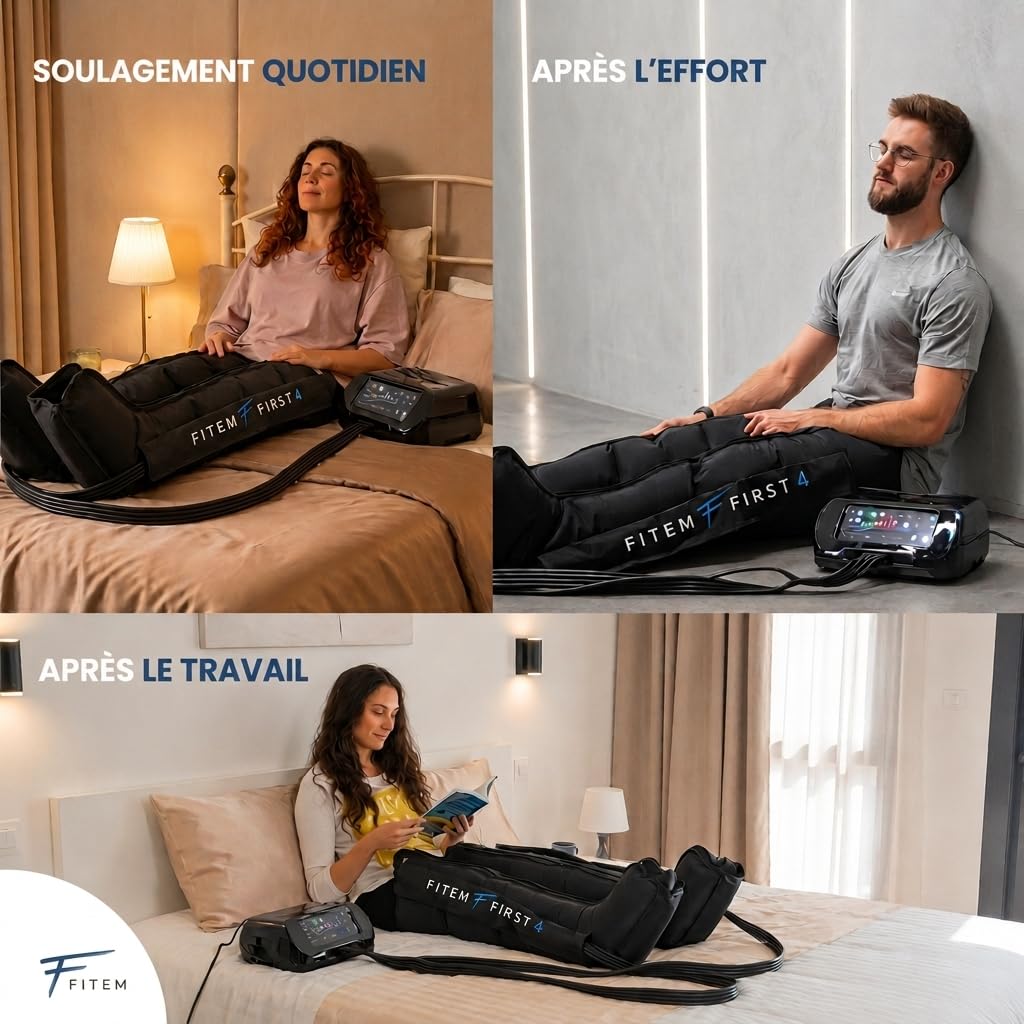 Bottes de pressothérapie jambes FITEM – Jambe lourde & drainage lymphatique | Amélioration Circulation sanguine jambe, massage fluide, confort toutes morphologies, utilisation simple, SAV français