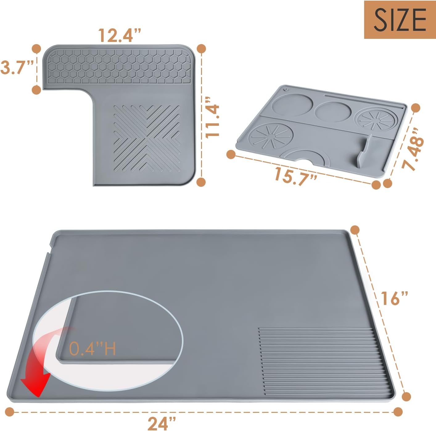 3-in-1 Silicone Coffee Maker Mat for Ninja Luxe Café ES601 & ES701: Top Mat + 24"x16" Coffee Bar Mat + Espresso Tamping Mat, Waterproof & Anti-Slip Base & Food-Grade Silicone Pads (Grey)