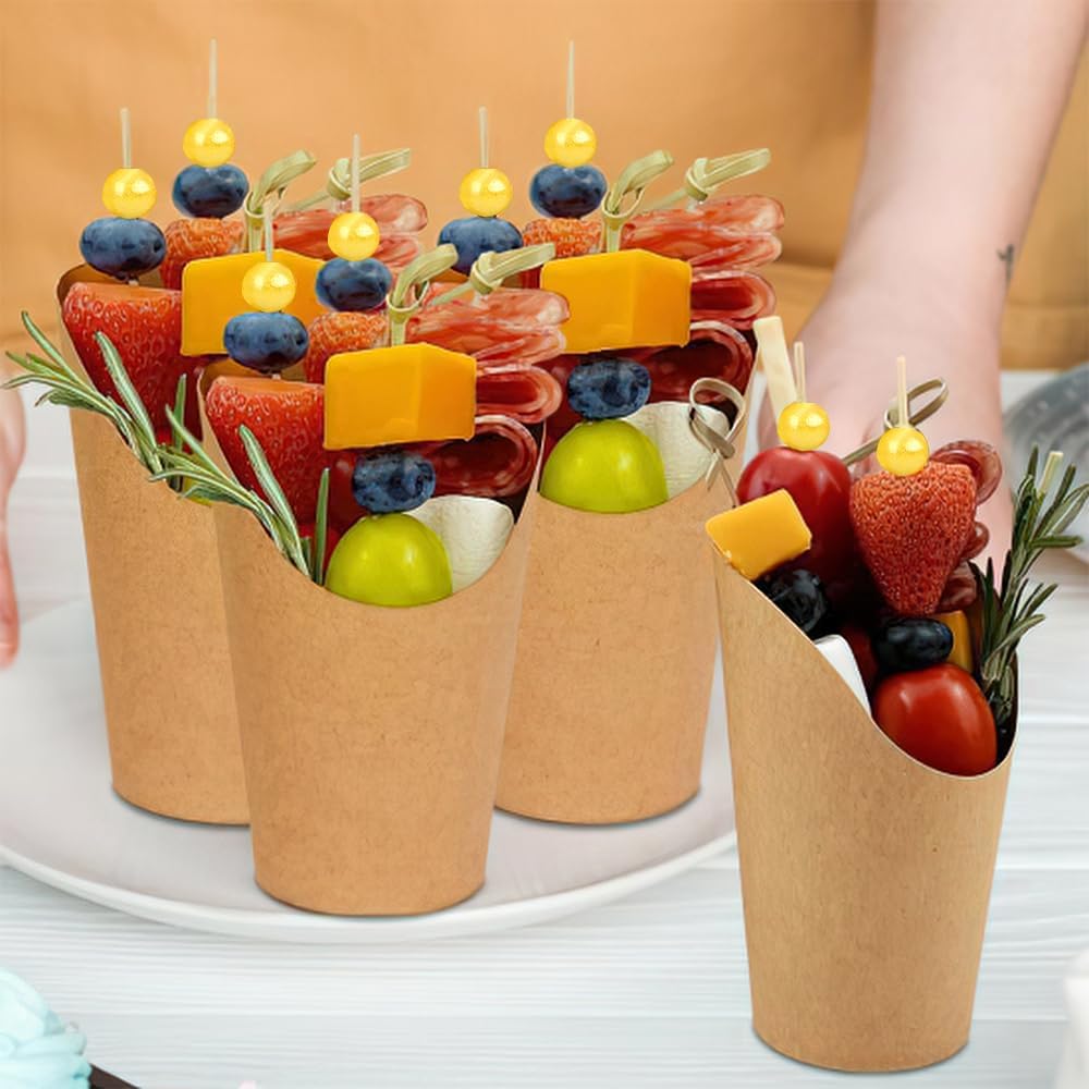 Charcuterie Box,60 Sets Charcuterie Cups,Charcuterie Accessories,Snack Cup,Charcuterie Cones,12oz French Fries Holder with Cocktail Bamboo Skewers Toothpicks 60 Cups+200 Sticks+60 Bags+60 Labels - Image 4