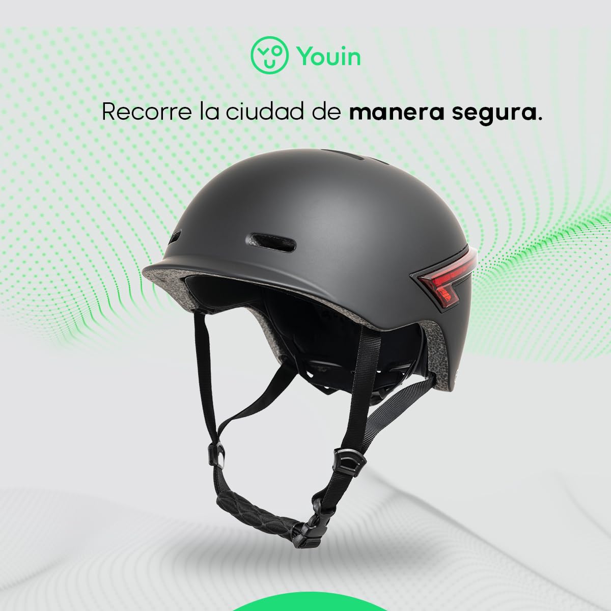 YOUIN MA1015B Casco Inteligente LED para Patinete y Bicicleta Bluetooth con Mando Remoto para Luces Intermitentes, batería Recargable USB Norma Seguridad EN1078 Talla L (58cm a 61cm)