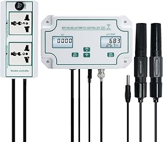 WiFi Smart Wasserqualität Tester pH, EC, und Temperatur Monitor kontinuierliche Online-Überwachung Tester mit LCD-Display, App Warnungen, Echtzeit-Daten, austauschbare Sonden für Hydroponik, Aquarien